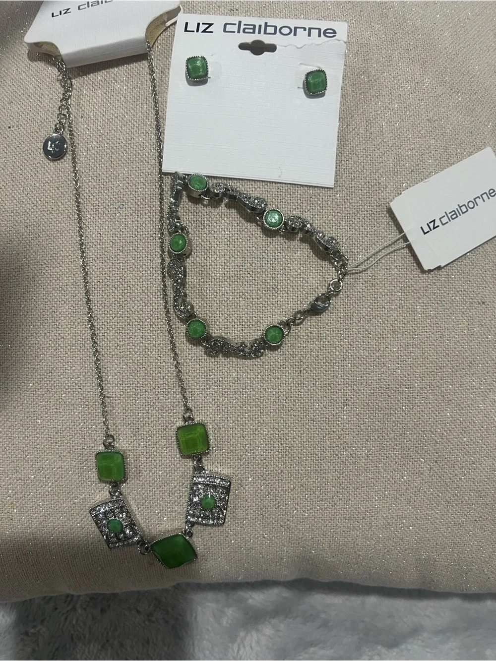 Liz Claiborne Green Crystal Necklace, Bracelet & Earring Set